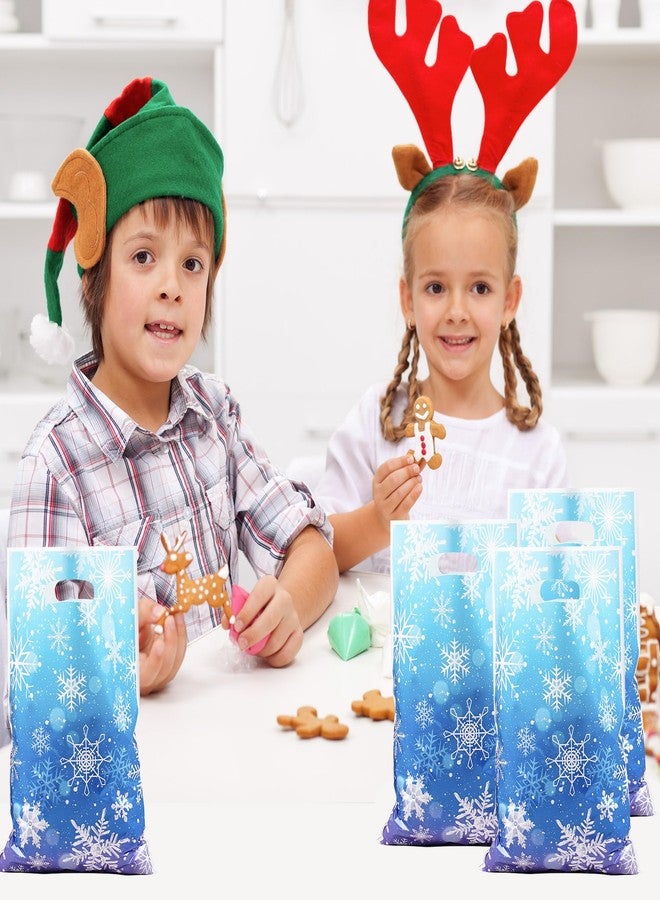 DUYIY Christmas Snowflake Gift Bags with Handles, 9.8x6.5 Inch, 60pcs Blue Plastic Party Bags for Holiday Birthday Wedding Gifts, Bulk Winter Themed Present Packaging - Image 5